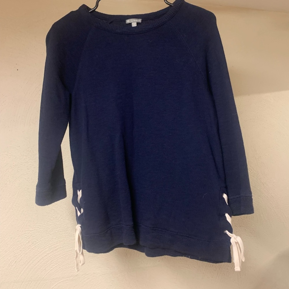 Talbots Petite Small Indigo Sweatshirt w/ Side Ties 3/4 Sleeves EUC